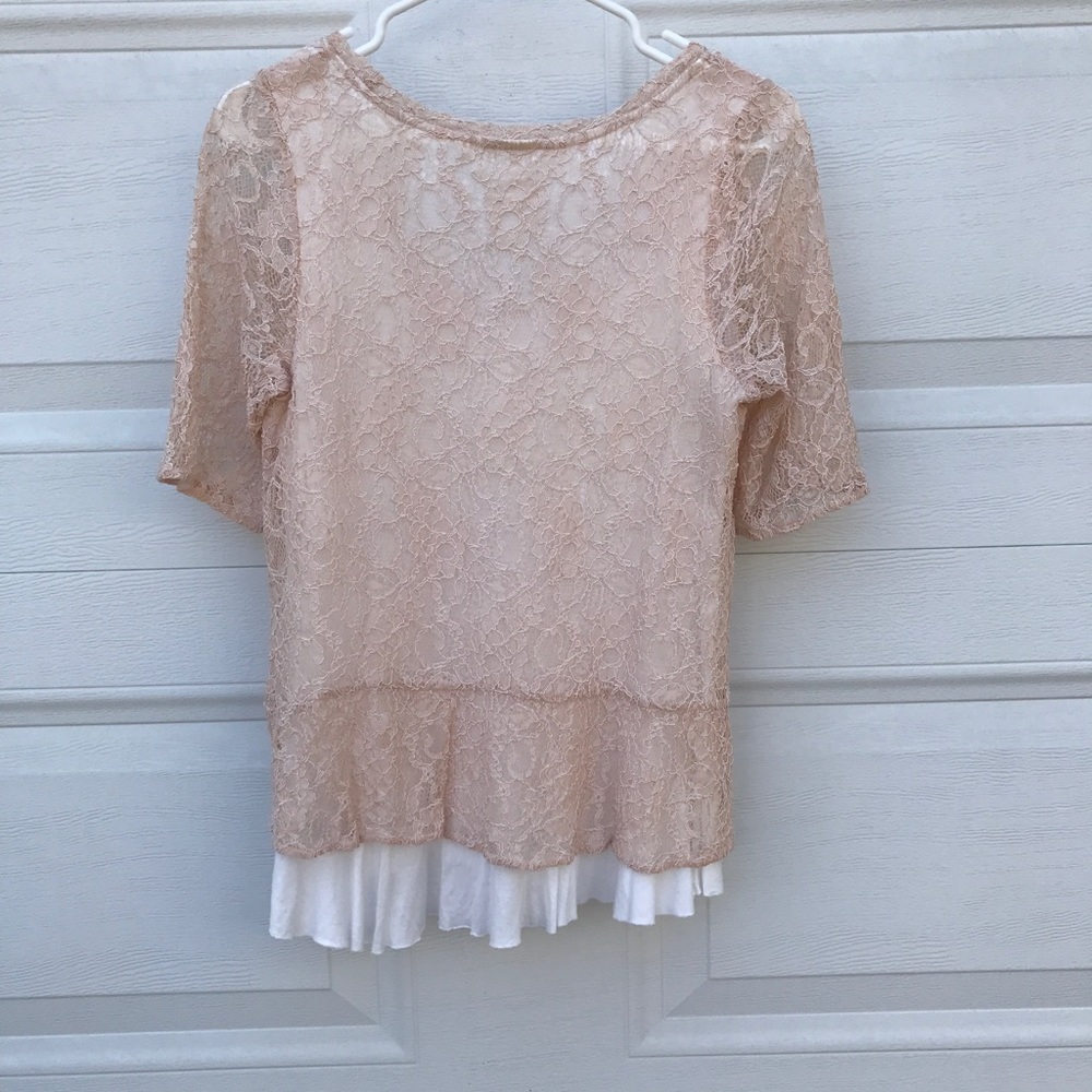 Anthropologie Pink Lace Peplum Top - M - Picture 2 of 7
